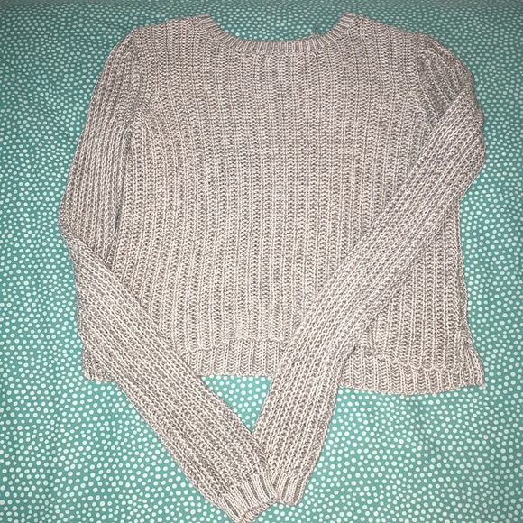 Gray and White Cableknit Cropped Sweater - Picture 1 of 3